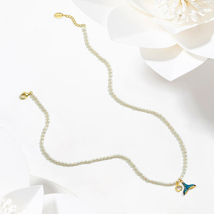 ocean mermaid tail pearl necklace
