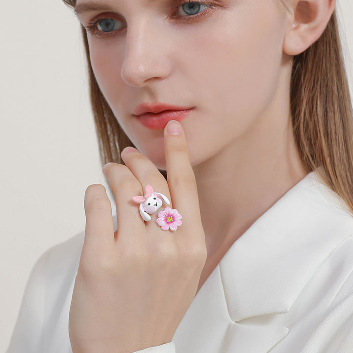 Rabbit Enamel Open Ring