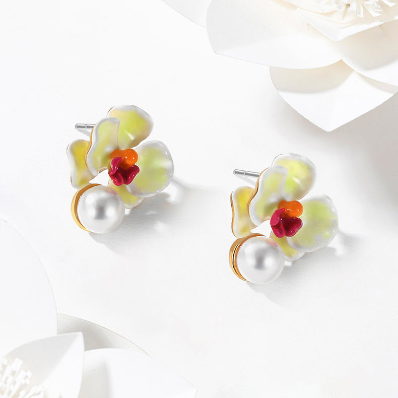 enamel phalaenopsis earrings