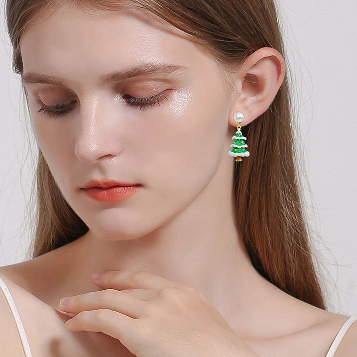 Christmas Tree & Snowman Pearl Earrings