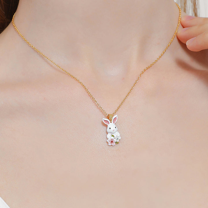 Rabbit Flower Enamel Necklace
