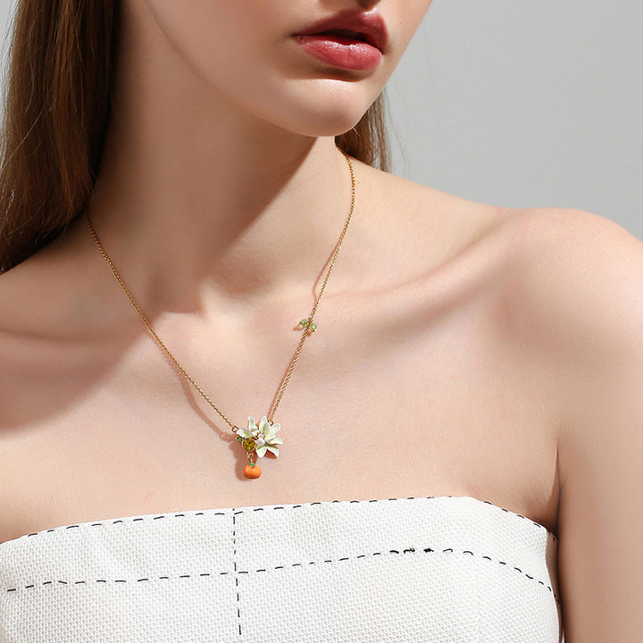 Enamel Orange Flower Necklace