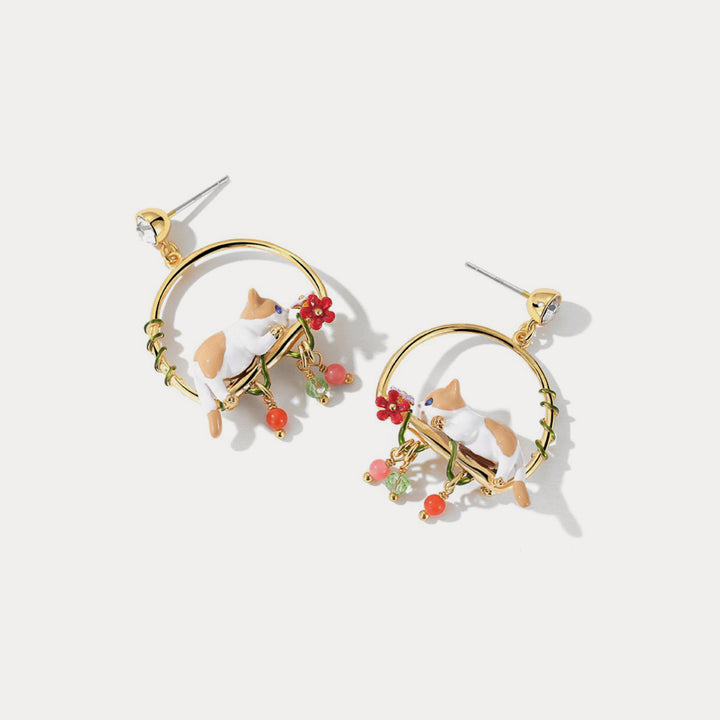 orange cat hoop earrings