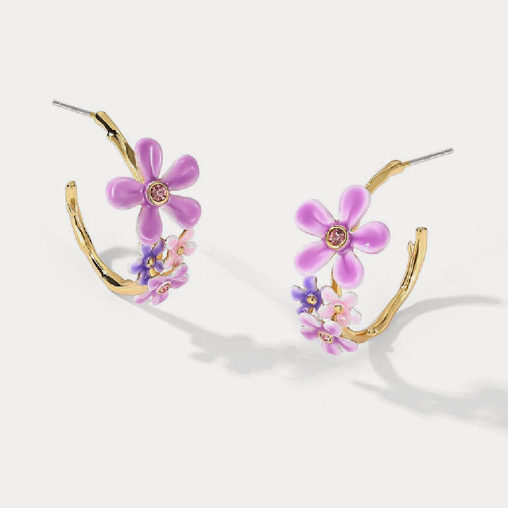 vintage forget me not flowers hoop earrings