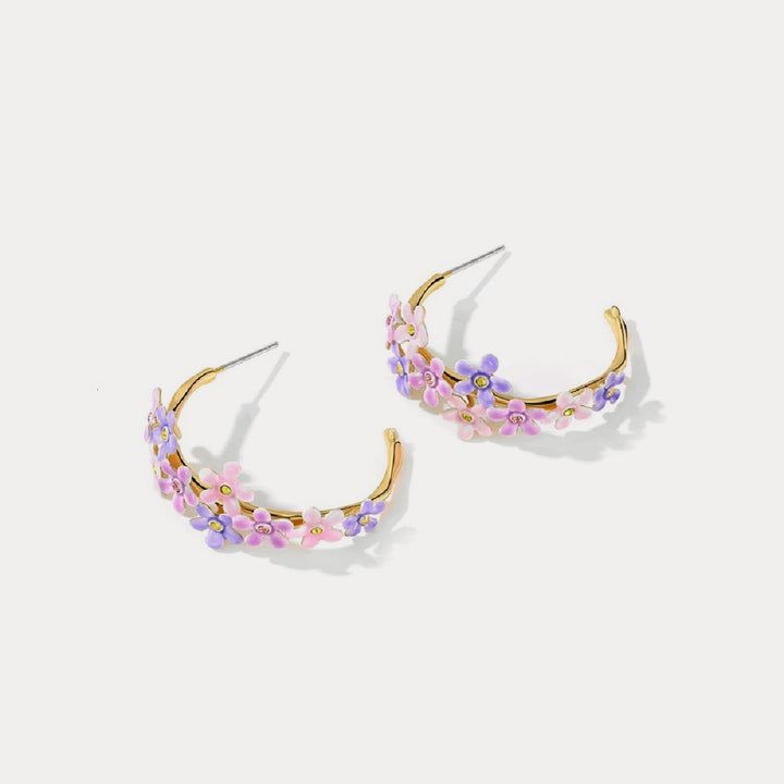 vintage forget me not flowers hoop earrings