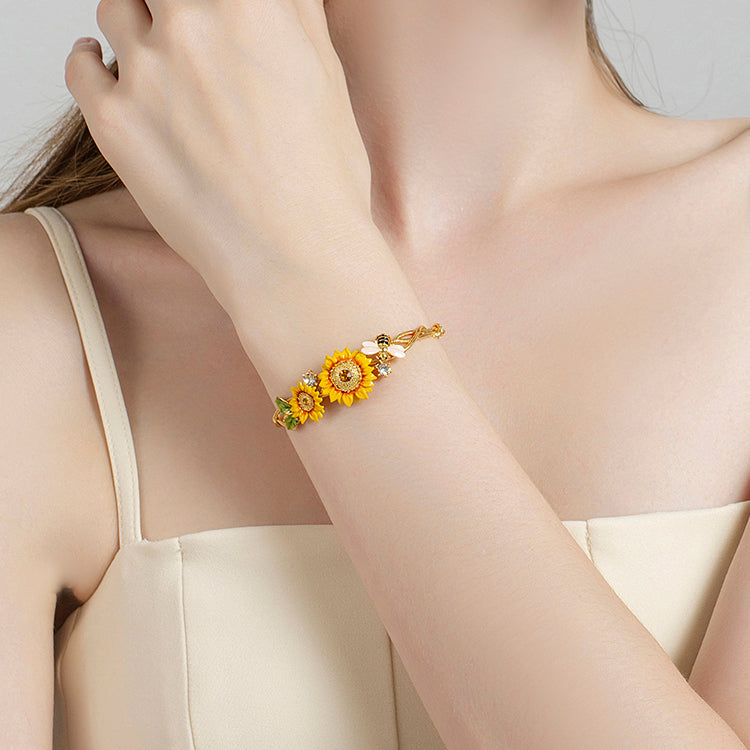 Gold Sunflower & Bee Bracelet