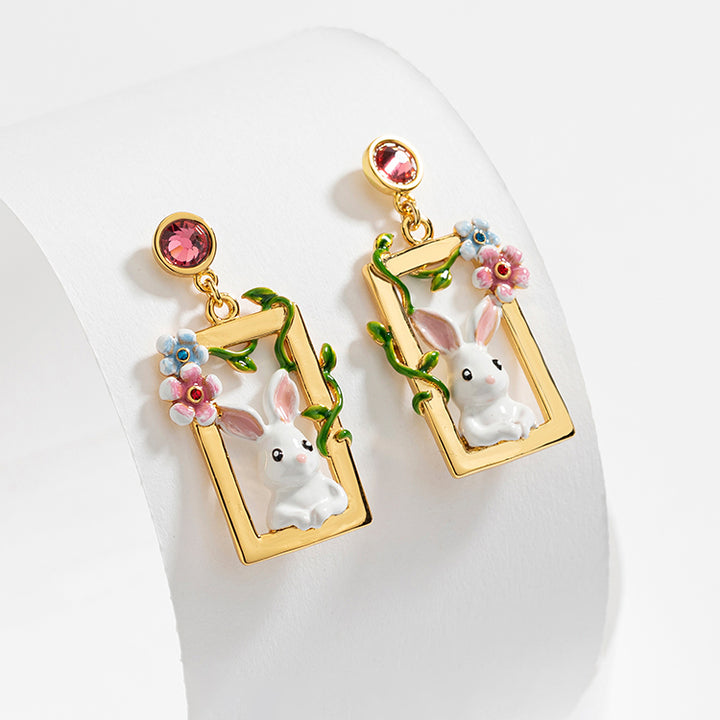 Enamel Garden Rabbit Earrings
