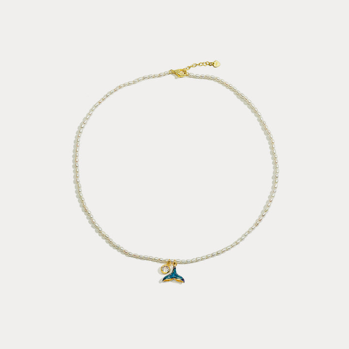 enamel mermaid tail pearl necklace