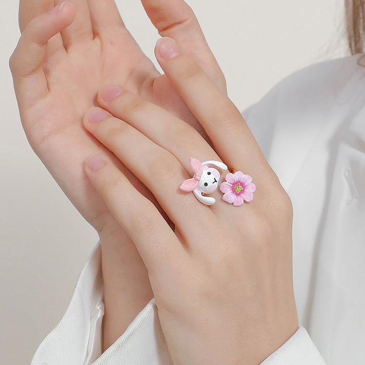 Rabbit Flower Enamel Ring