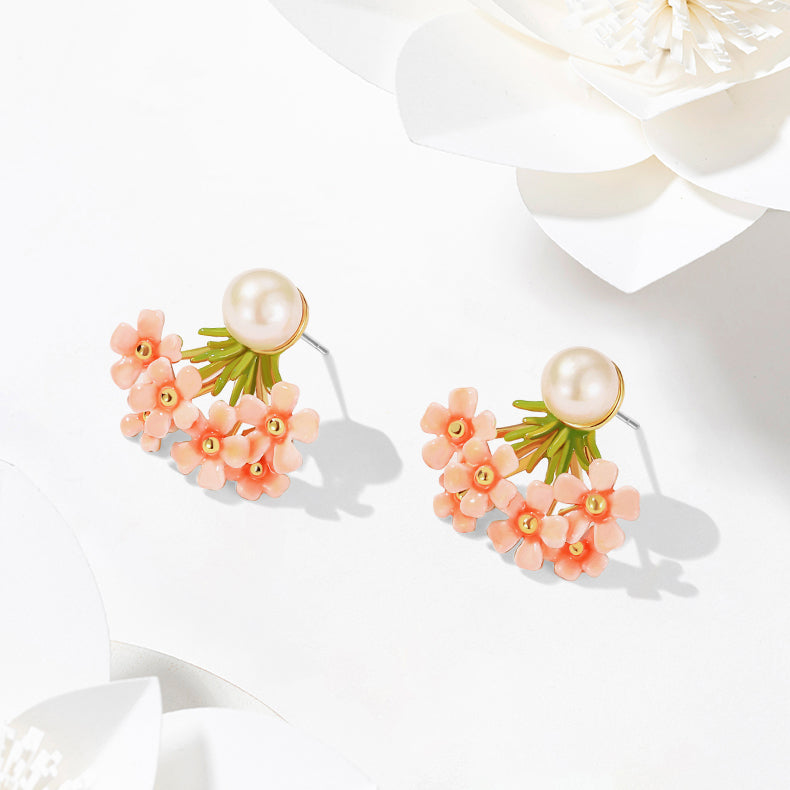 Pink Verbena Enamel Stud Earrings