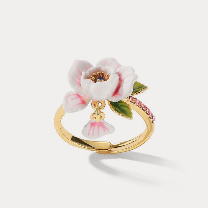 enamel pink rose ring