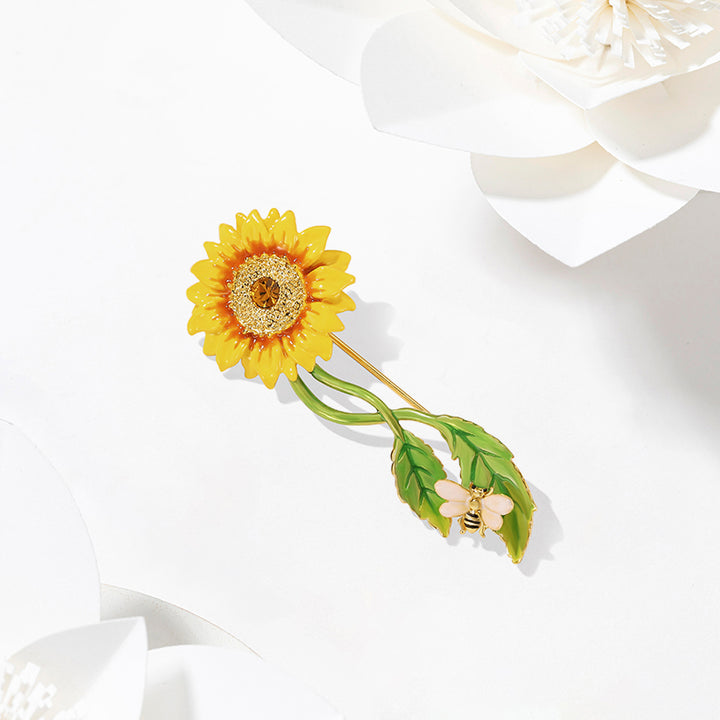 Sunflower & Bee Cottage Brooch