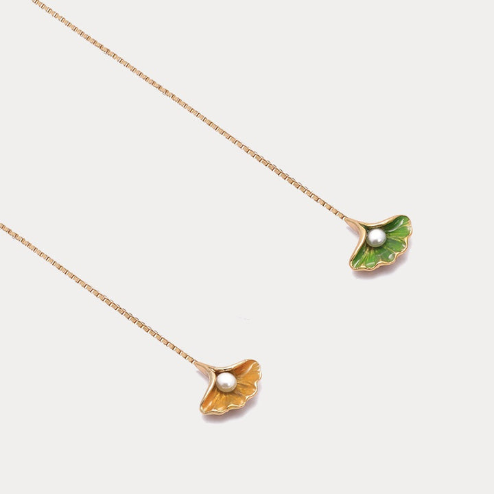 Ginkgo Leaf Enamel Earrings
