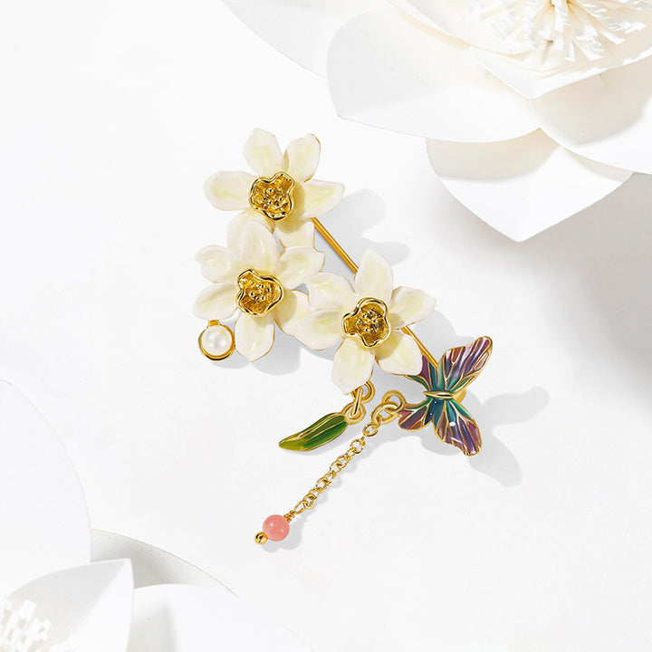 Daffodils & Butterfly Nature Brooch