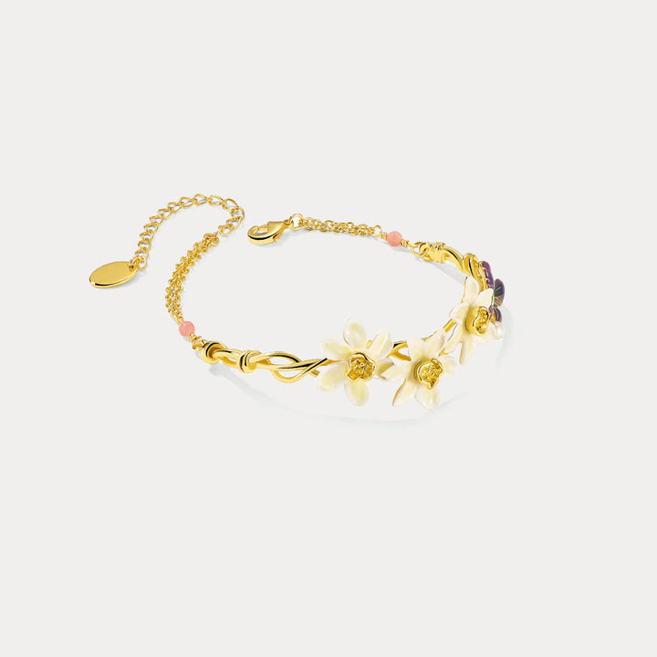 Vintage Daffodils & Butterfly Bracelet