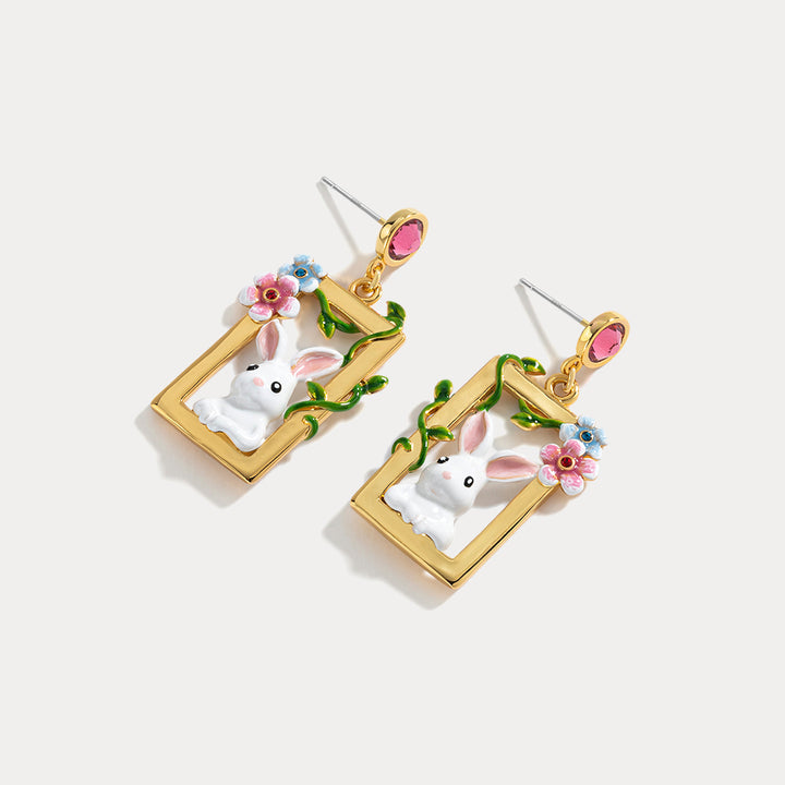 Garden Rabbit Dangling Earrings