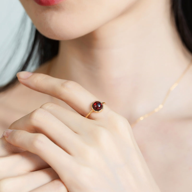 Round Natural Garnet Adjustable Ring
