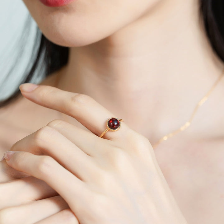 Round Natural Garnet Adjustable Ring