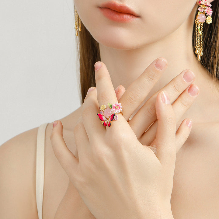 Enamel Butterfly Love Flower Ring