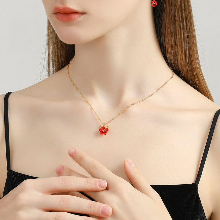 Enamel Begonia Flower Necklace