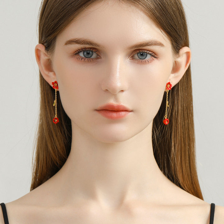 Begonia Flower Silver Earrings