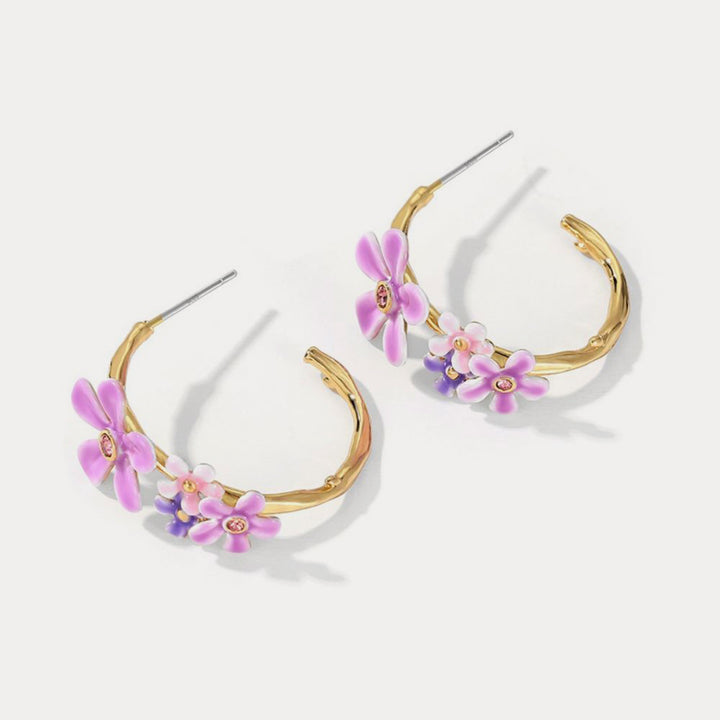 enamel forget me not flowers hoop earrings