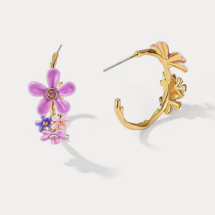 forget me not flowers gold hoop earrings