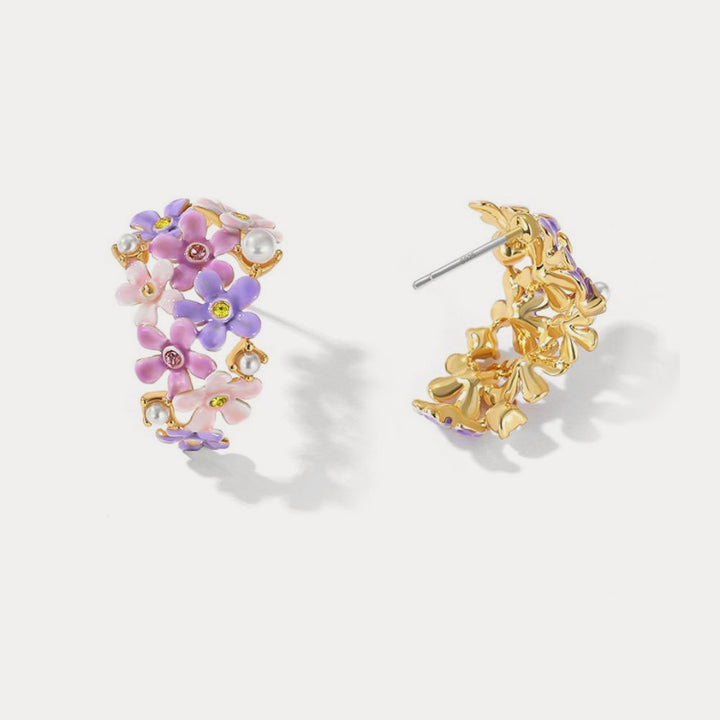 enamel forget me not flowers earrings