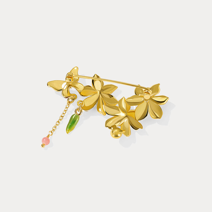Vintage Daffodils & Butterfly Brooch