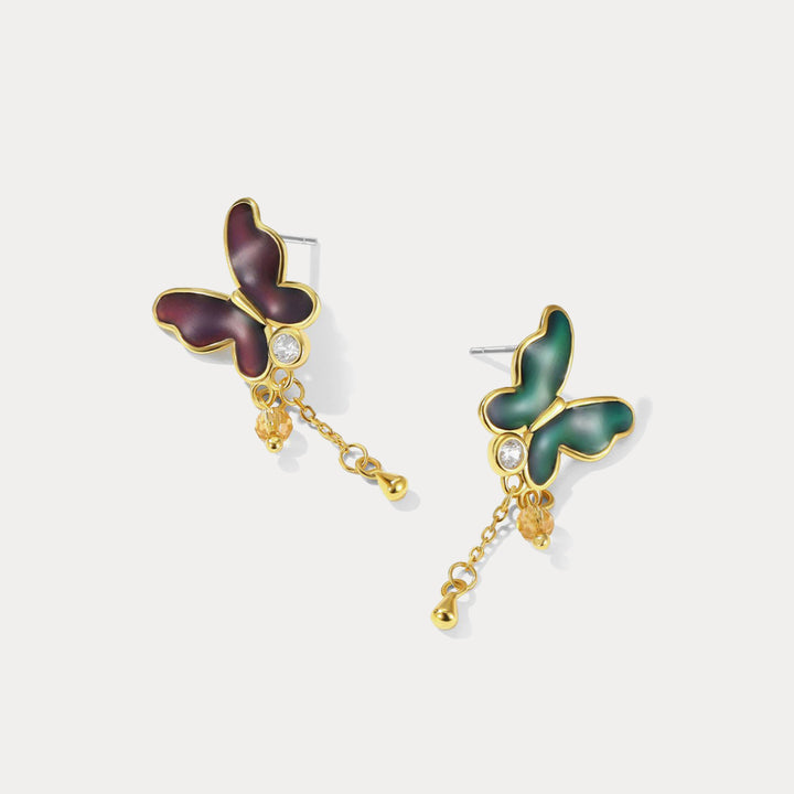 thermochromic red butterfly enamel earrings