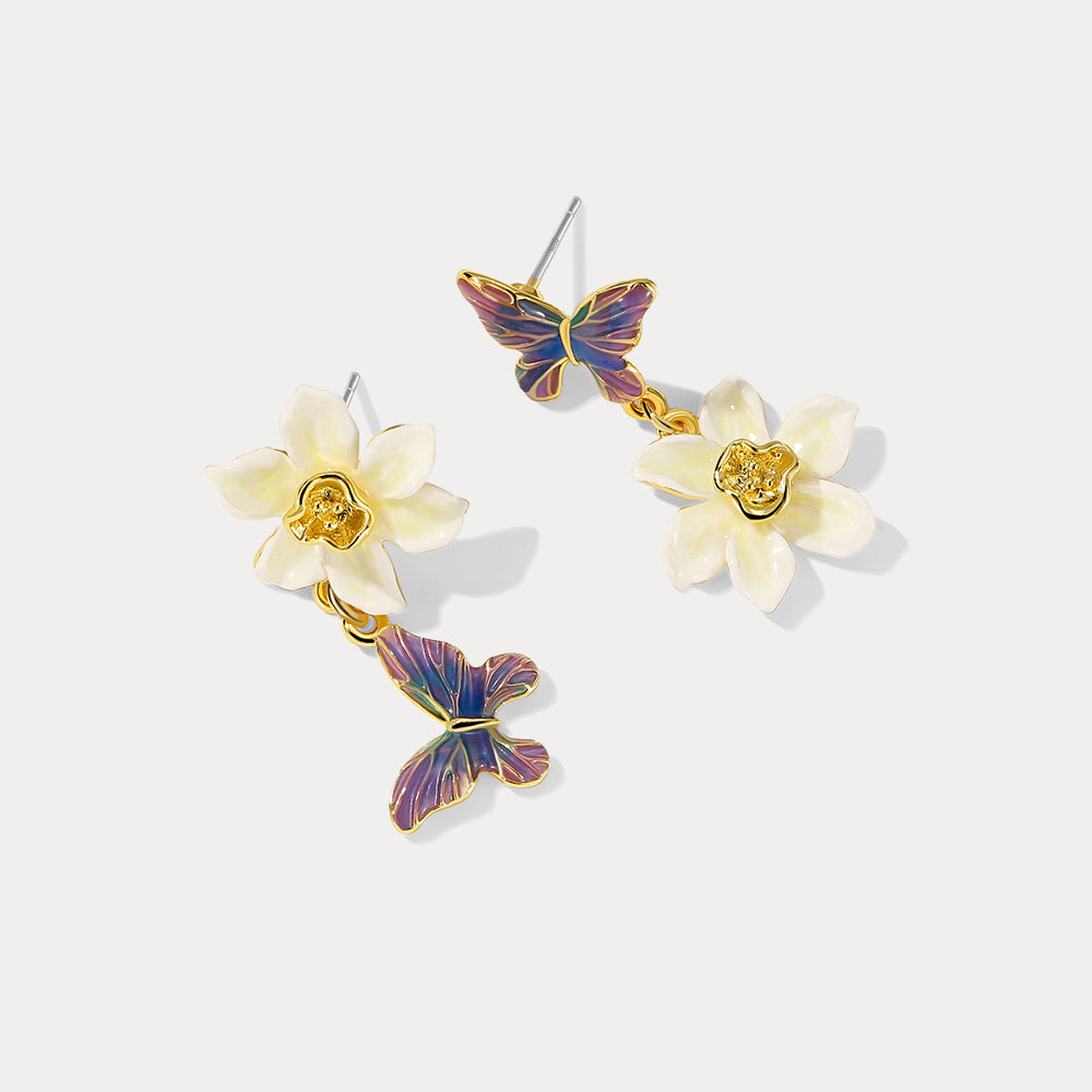Daffodils & Butterfly Flower Earrings