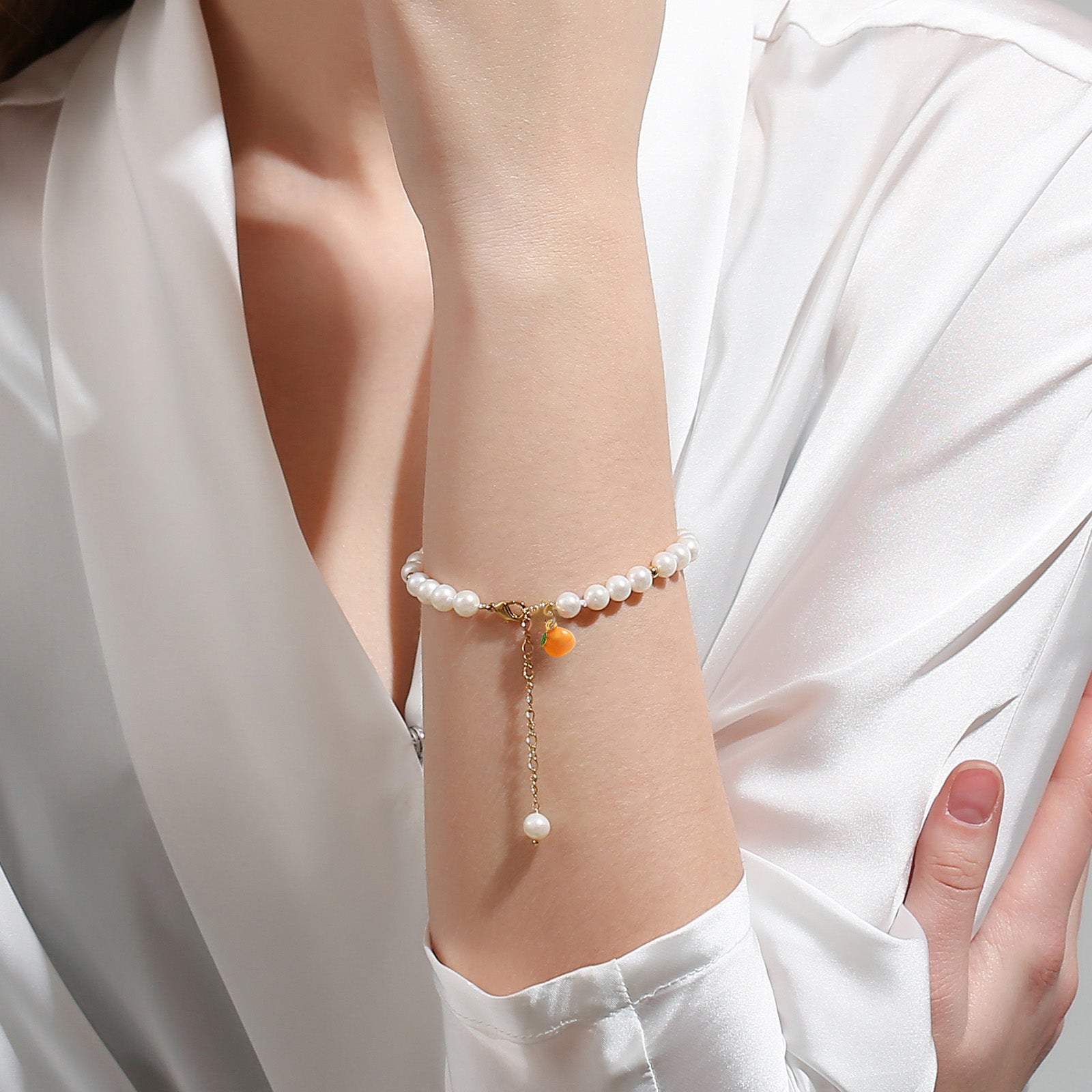 Gold Orange Pearl Bracelet