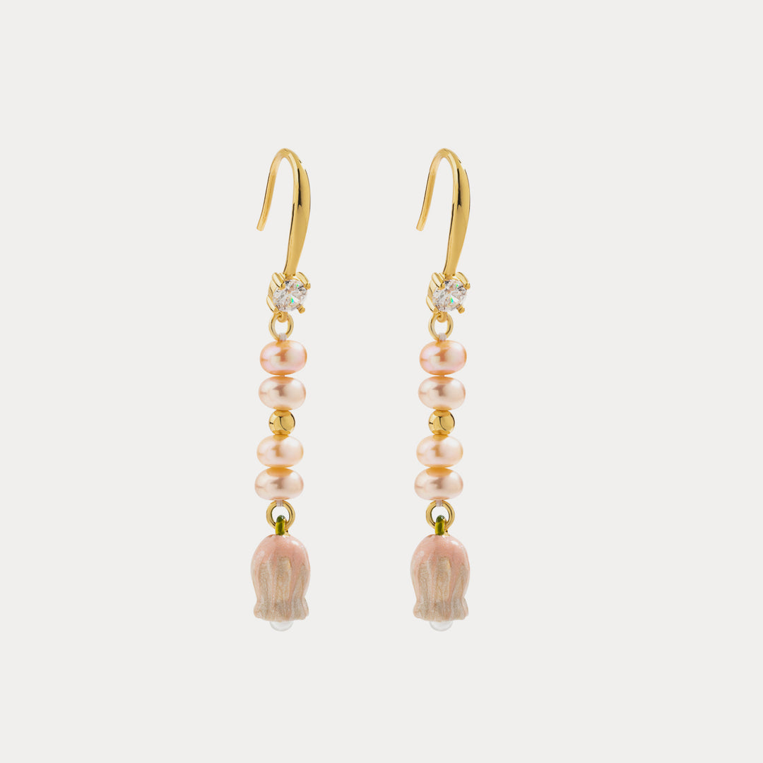 Enamel Lily Of The Valley Pearl Earrings