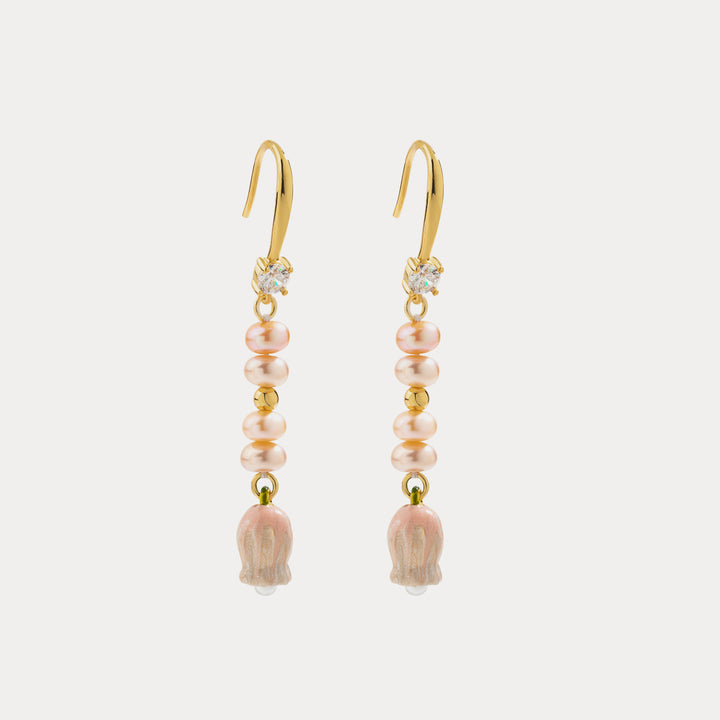 Enamel Lily Of The Valley Pearl Earrings