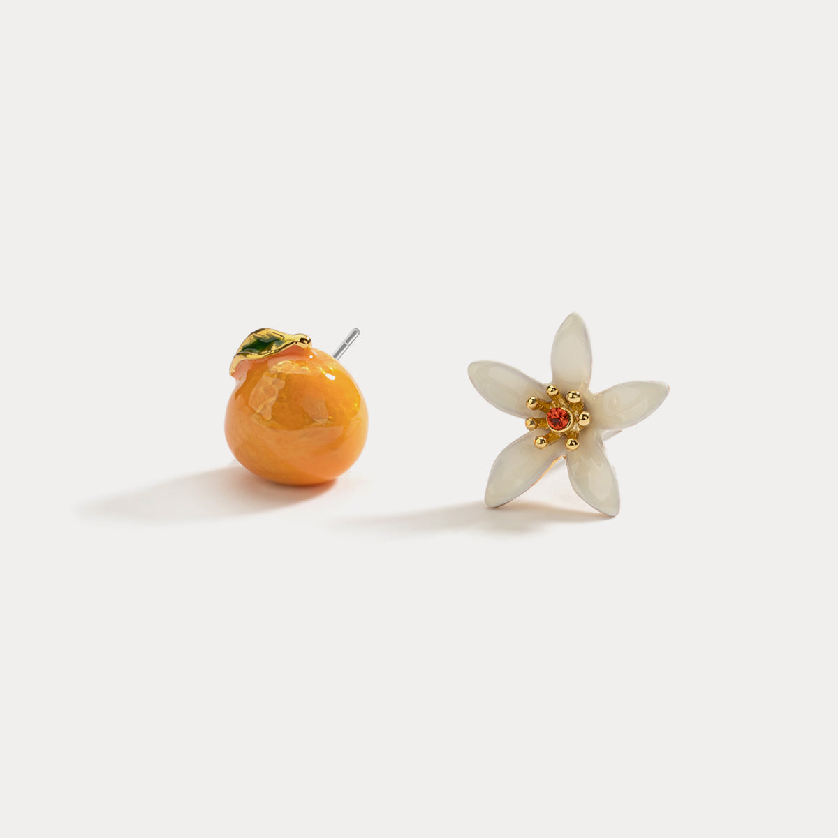 enamel orange flower earrings