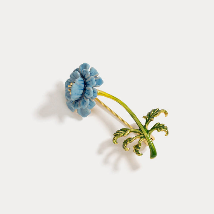 Blue Floral Gold Brooch