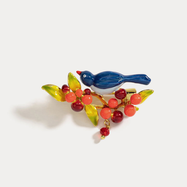 Enamel Pair of Lovebirds Brooch