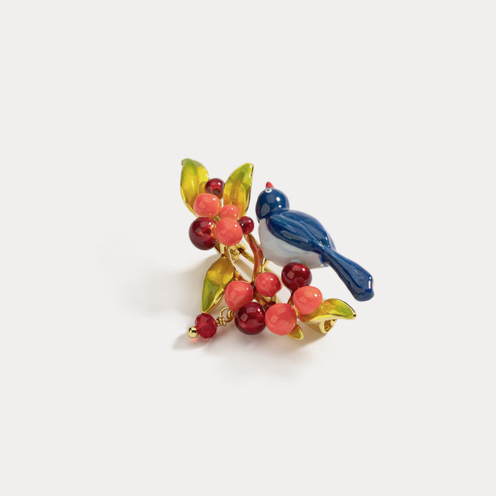 Pair of Lovebirds Leaves Brooch