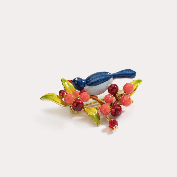 Blue Pair of Lovebirds Brooch
