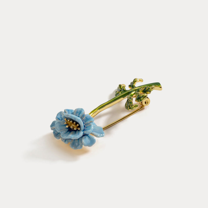 Blue Floral Leaves Brooch