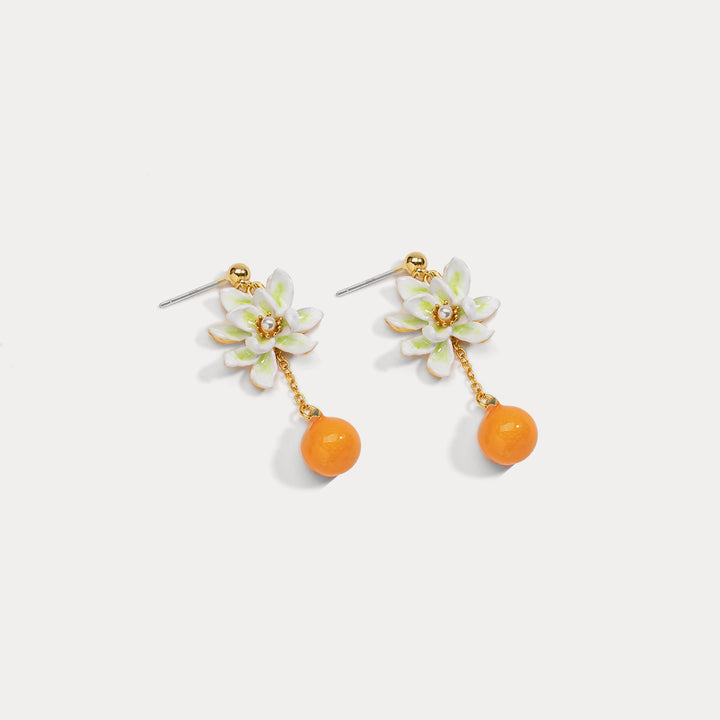 Orange Flower Stud Earrings