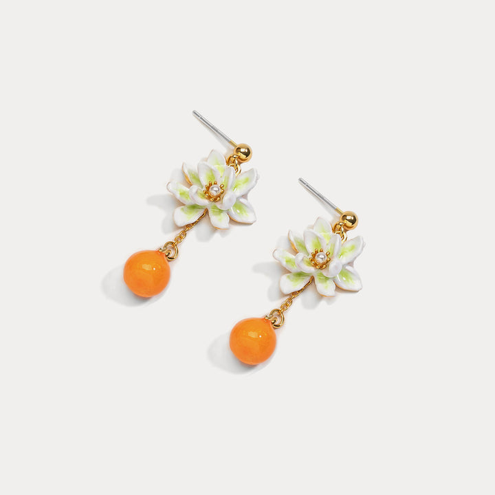 Orange Flower Drop Earrings