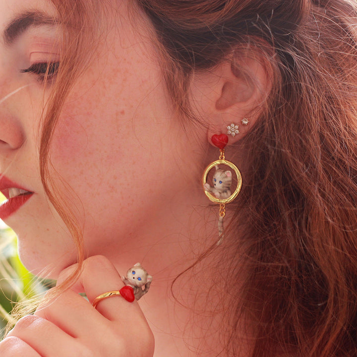 american shorthair cat heart earrings