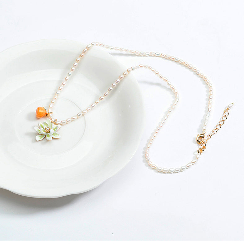 gold citrus gardenia rice bead necklace