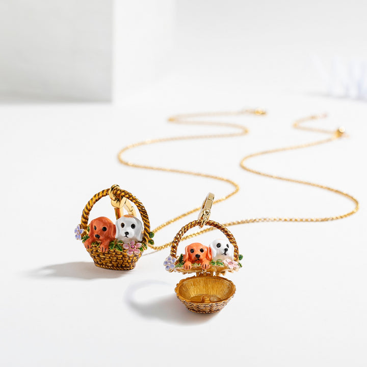 puppy basket necklace