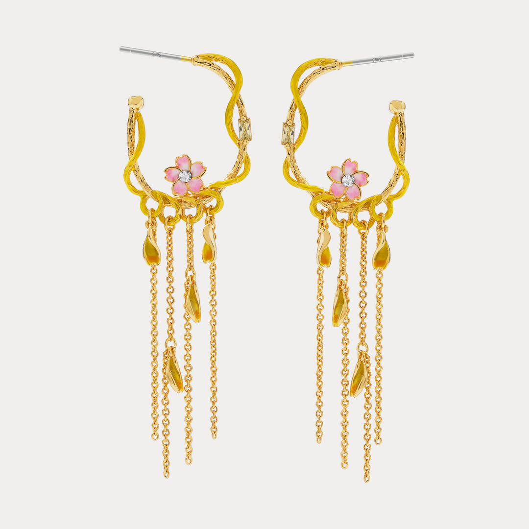 enamel sakura tassel earrings