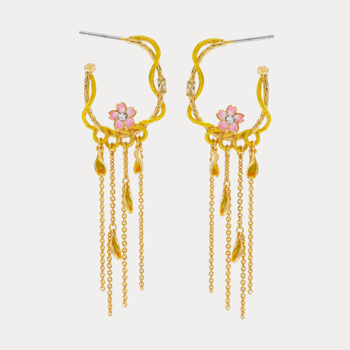 enamel sakura tassel earrings