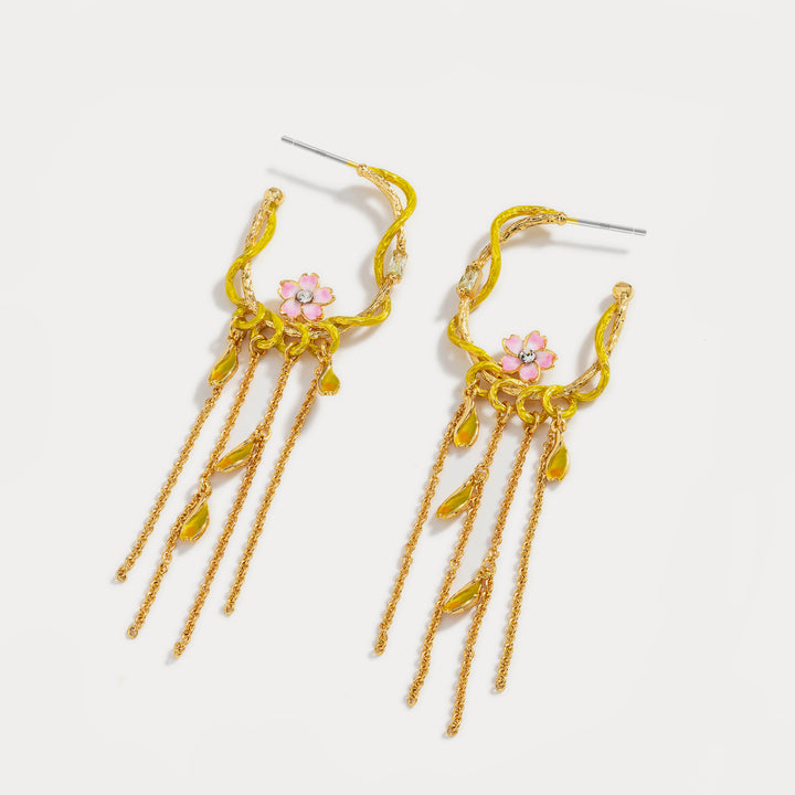 sakura tassel gold earrings