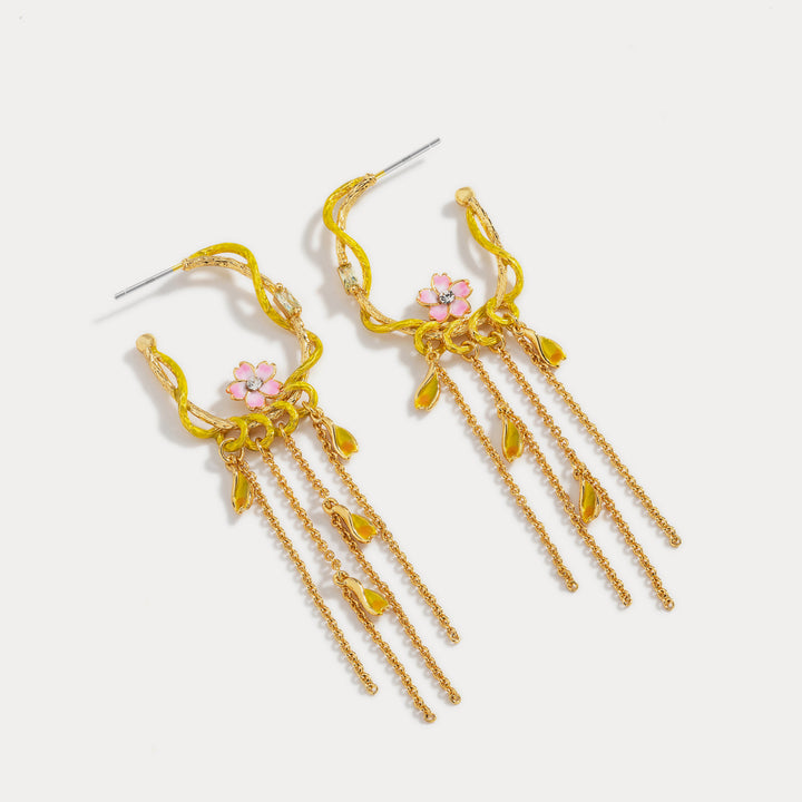 sakura tassel dangling earrings