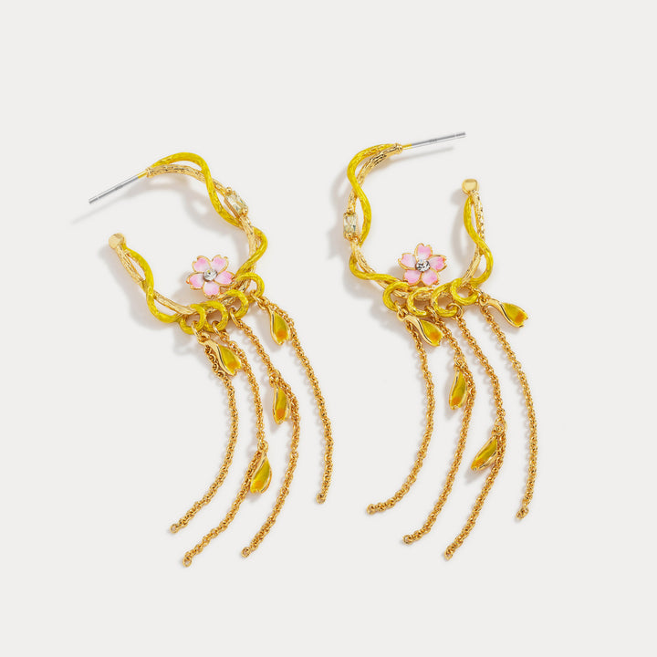 sakura tassel leaves earrings
